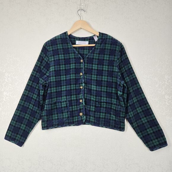 VTG Black Watch Tartan Plaid 100% Cotton Corduroy Jacket sz L Blue Green Preppy - Picture 13 of 13